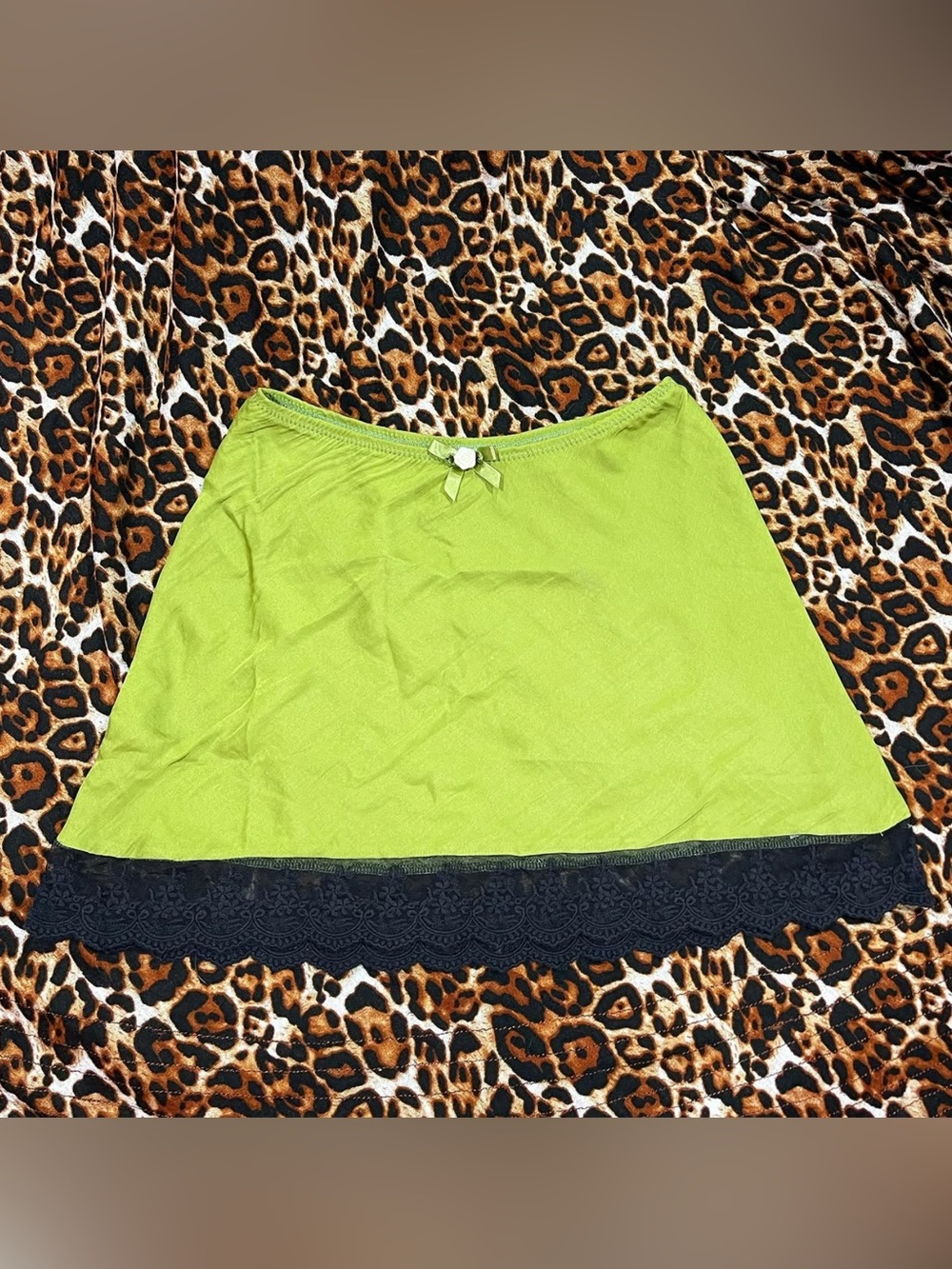 Urban Outfitters Lime Green Skirt with Black Lace Trim